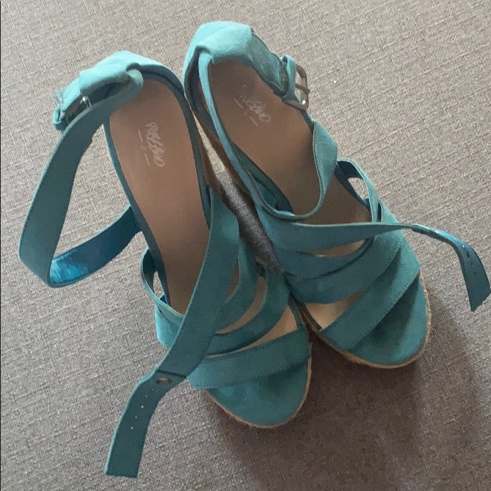 Lightly worn turquoise wedge sandals